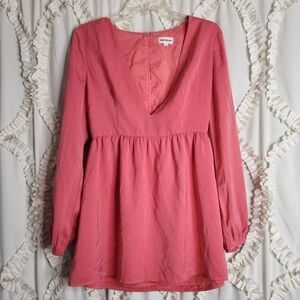 Superdown deep V neck fit and flare mini pink dress Medium